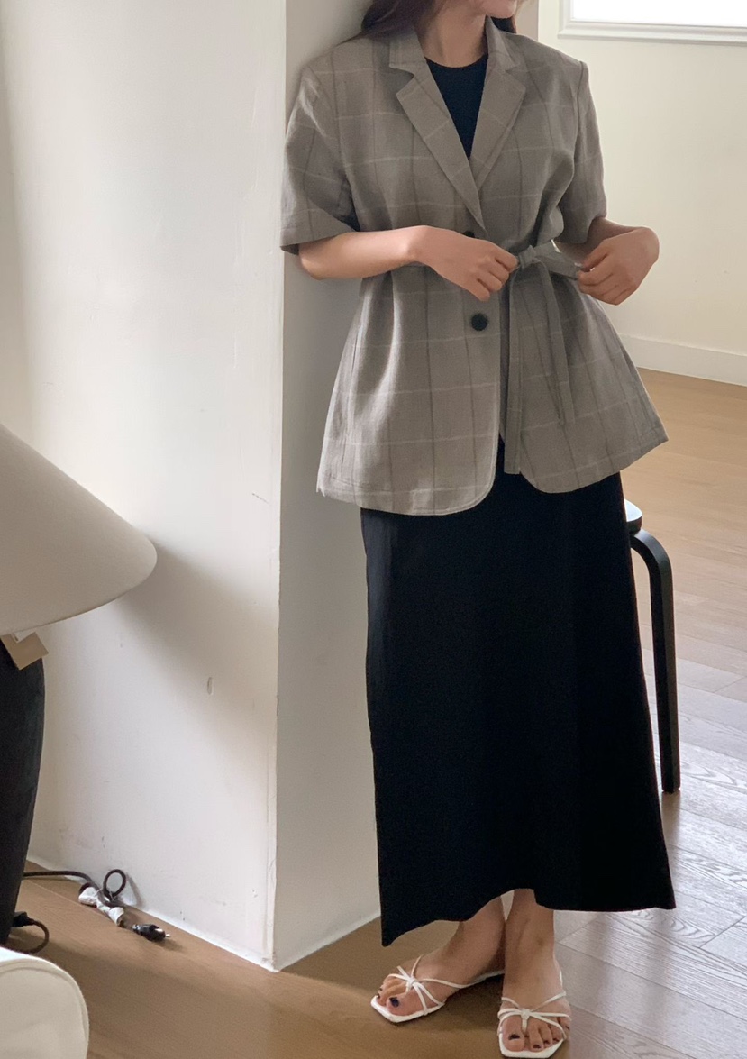 BINUS韓國直郵女士新品職業26夏季推薦26春夏夾克含腰帶亞麻BINUS夾克