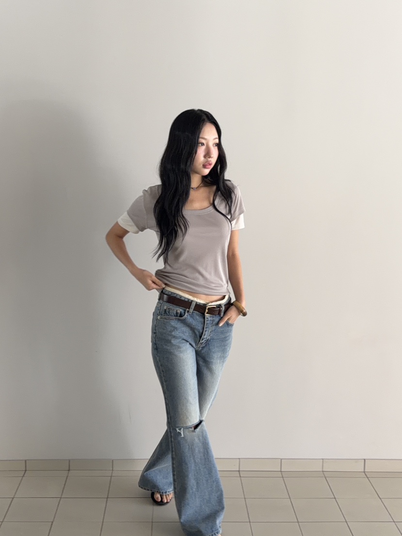 SUNDER MARKET東大門實拍韓國女裝新品時尚職業熱賣T恤雙層SUNDER MARKETT恤