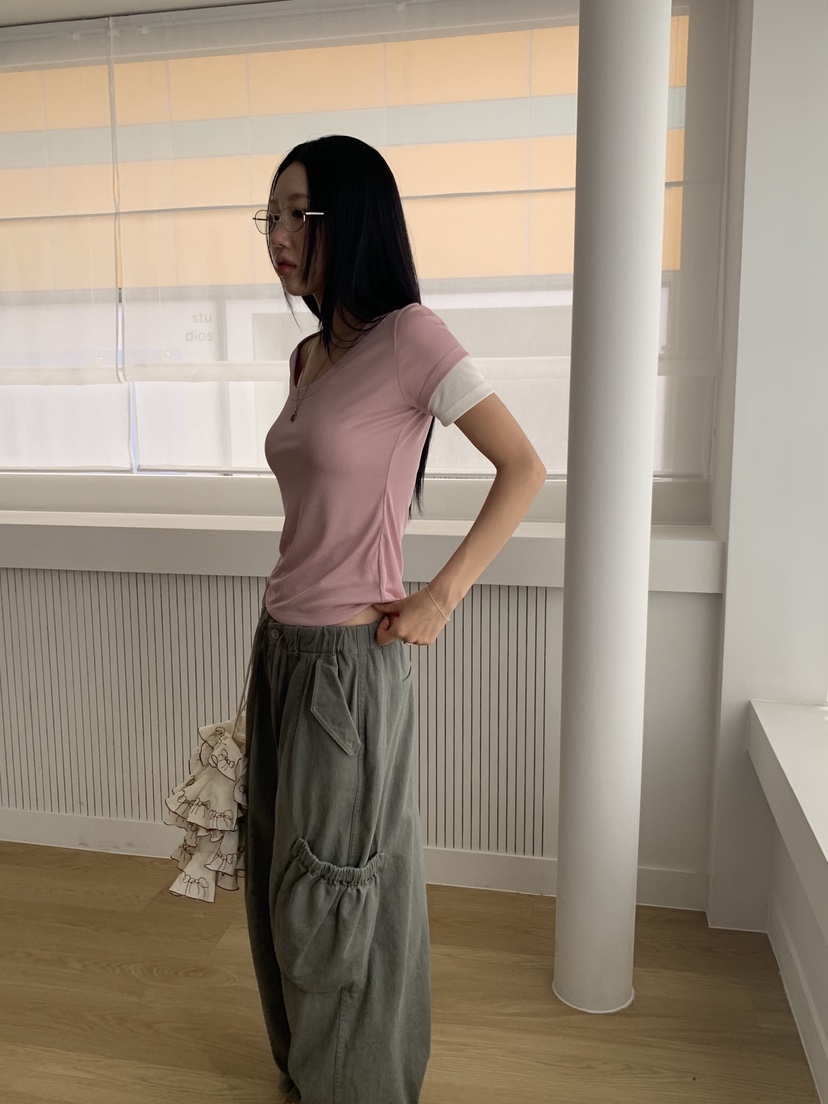 SUNDER MARKET東大門實拍韓國女裝新品時尚職業熱賣T恤雙層SUNDER MARKETT恤