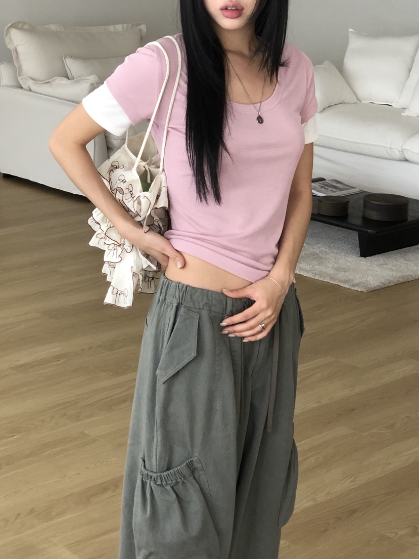 SUNDER MARKET東大門實拍韓國女裝新品時尚職業熱賣T恤雙層SUNDER MARKETT恤