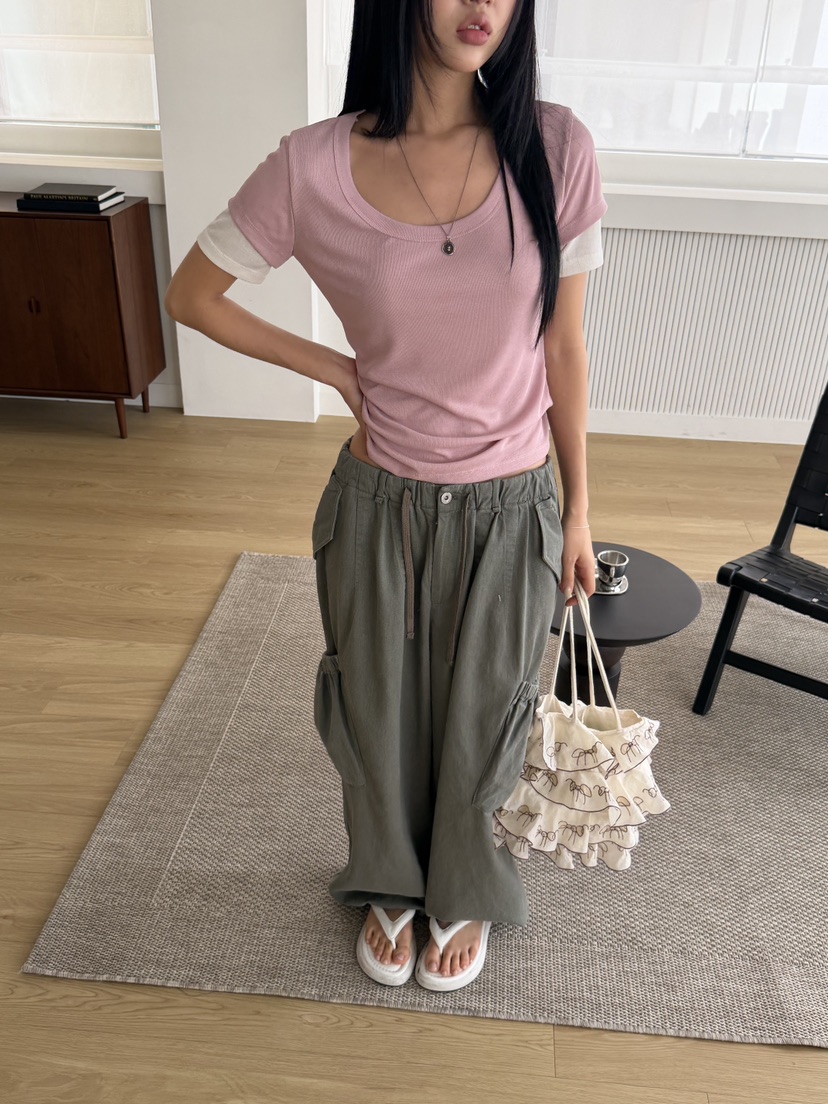 SUNDER MARKET東大門實拍韓國女裝新品時尚職業熱賣T恤雙層SUNDER MARKETT恤