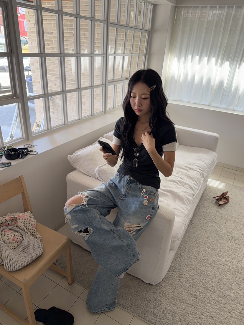 SUNDER MARKET東大門實拍韓國女裝新品時尚職業熱賣T恤雙層SUNDER MARKETT恤