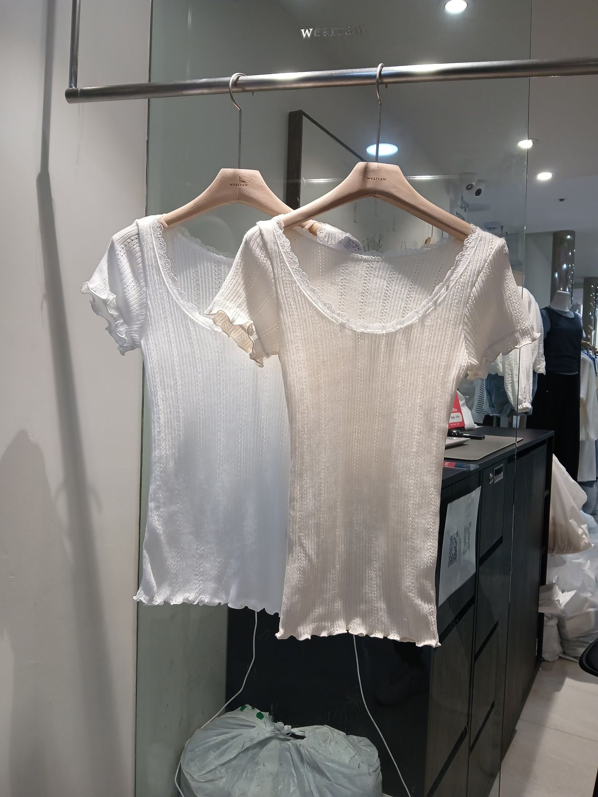 WEARRAW/WELL ROW東大門實拍韓國女士新品推薦熱賣T恤蕾絲WEARRAW/WELL ROWT恤圖色1左一色