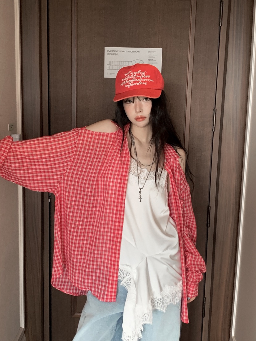 OURWAVE/OUR ROOM東大門實拍韓國女裝新款推薦襯衫蕾絲衫格紋Our Wave/Our Room襯衫/蕾絲衫