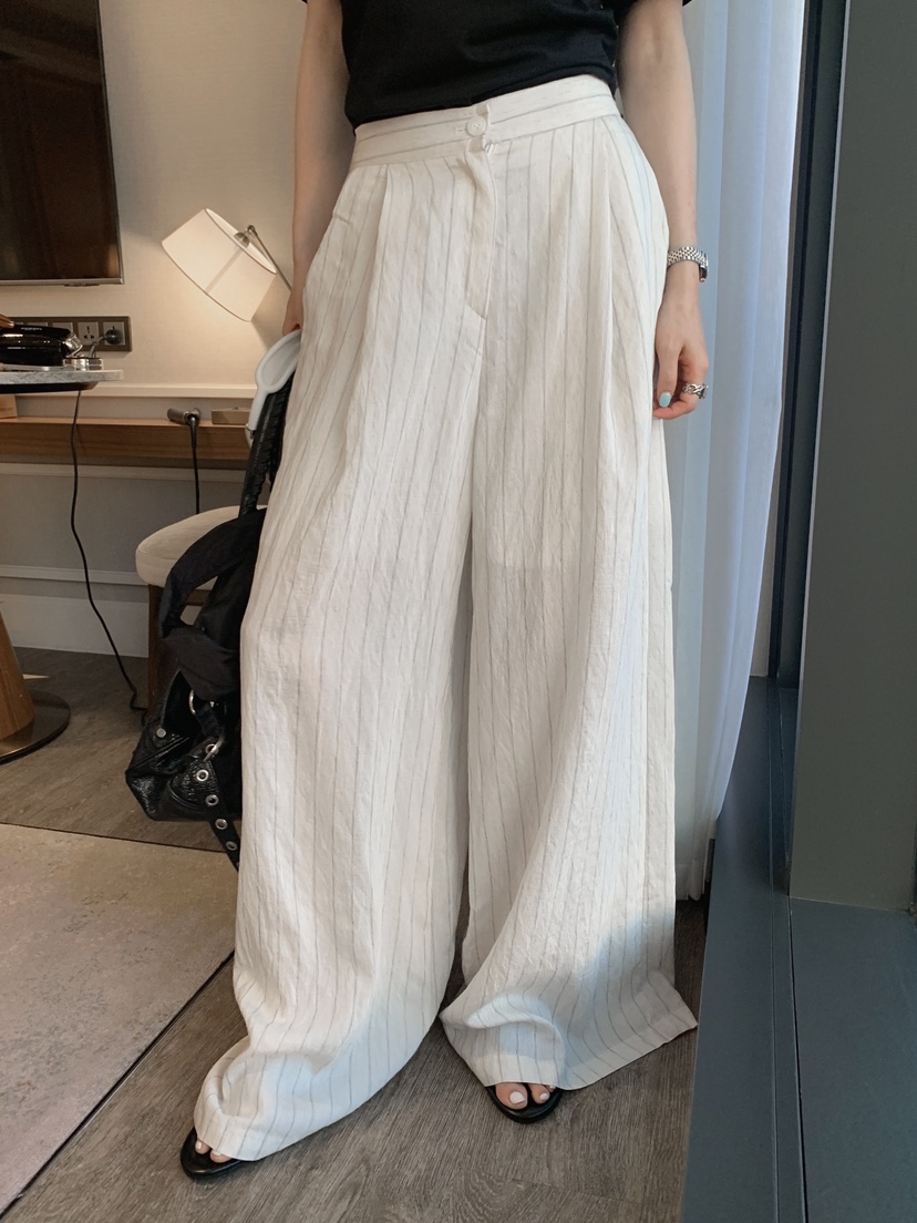 OURWAVE/OUR ROOM韓國直郵女裝新品熱賣休閑褲亞麻條紋Our Wave/Our Room休閑褲