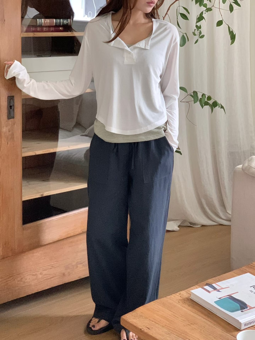 BINUS韓國直郵實拍女裝新款26夏季長袖T恤不含內搭莫代爾紐扣BINUS長袖T恤