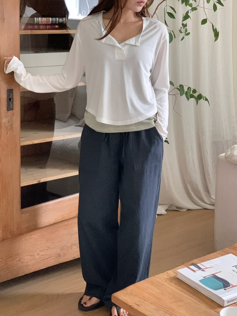 BINUS韓國直郵實拍女裝新款26夏季長袖T恤不含內搭莫代爾紐扣BINUS長袖T恤