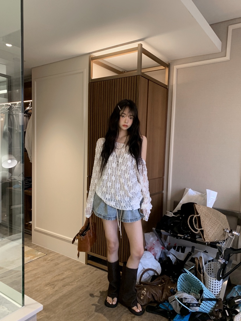 OURWAVE/OUR ROOM韓國直郵女士新款26夏季襯衫蕾絲衫蕾絲Our Wave/Our Room襯衫/蕾絲衫