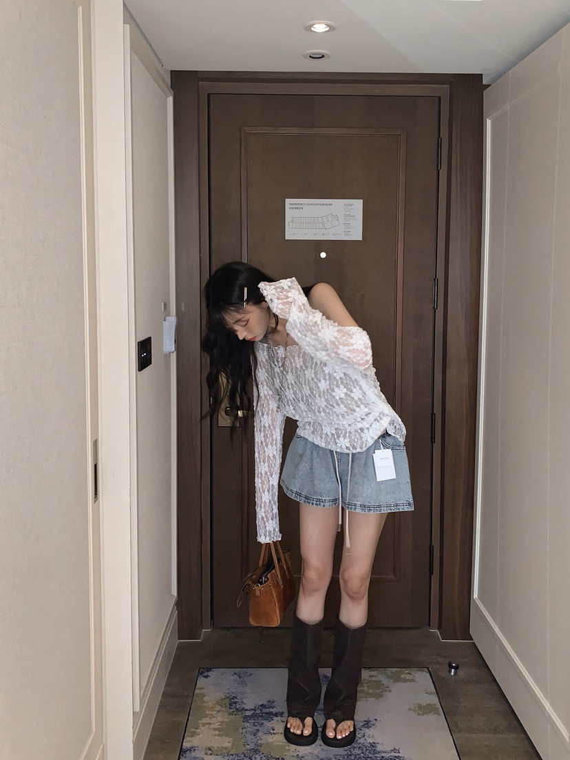 OURWAVE/OUR ROOM韓國直郵女士新款26夏季襯衫蕾絲衫蕾絲Our Wave/Our Room襯衫/蕾絲衫