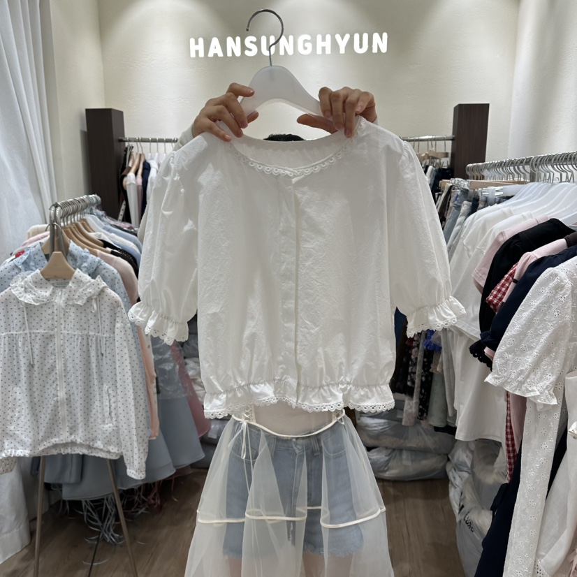 HANSUNGHYUN韓國直郵女裝新品26春夏26夏季休閑襯衫蕾絲衫HANSUNGHYUN襯衫/蕾絲衫