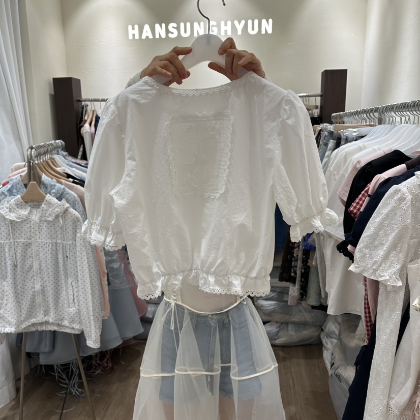 HANSUNGHYUN韓國直郵女裝新品26春夏26夏季休閑襯衫蕾絲衫HANSUNGHYUN襯衫/蕾絲衫圖色1