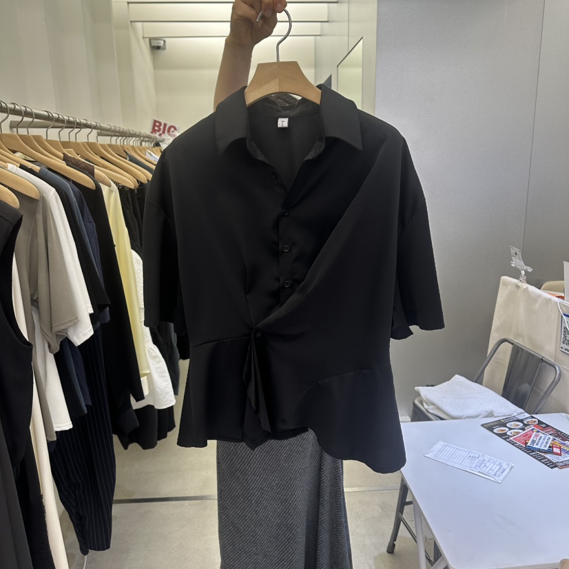 AMON韓國東大門直郵女士新品人氣職業時尚襯衫蕾絲衫不對稱AMON襯衫/蕾絲衫圖色2