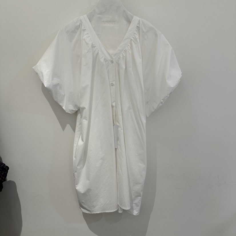 OVERTAKE韓國直郵實拍女裝新品26夏季職業連衣裙泡泡袖V領OVERTAKE連衣裙圖色1