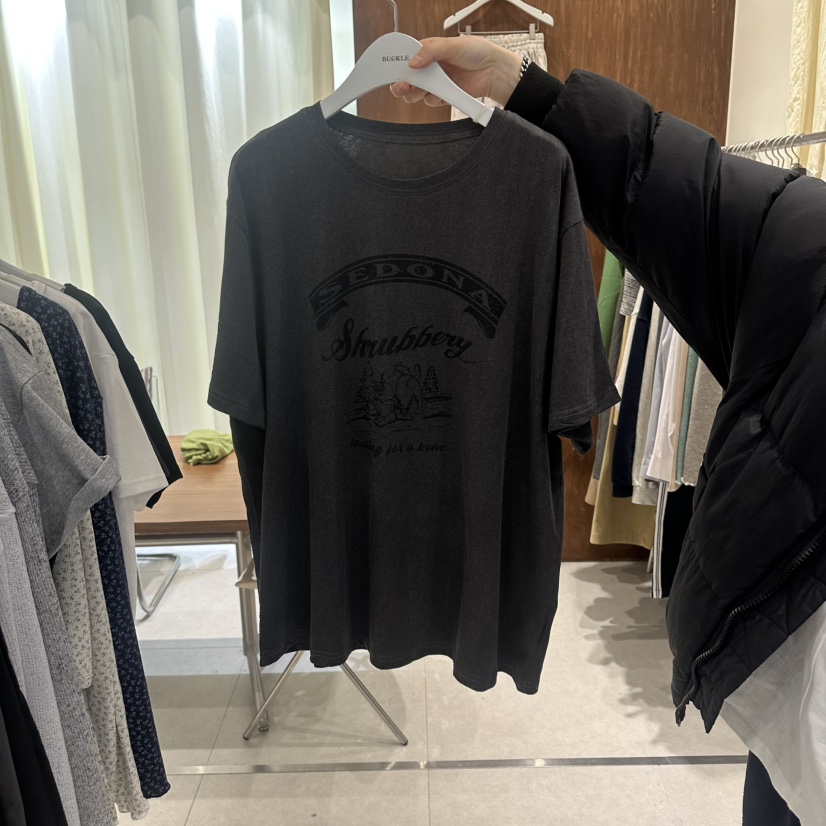 BUCKLE韓國直郵女士新品熱賣人氣休閑時尚26春夏職業T恤復古BUCKLET恤圖色1