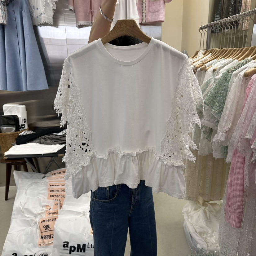 CORNER韓國直郵女士新品職業人氣26夏季時尚襯衫蕾絲衫蕾絲CORNER.302襯衫/蕾絲衫圖色1