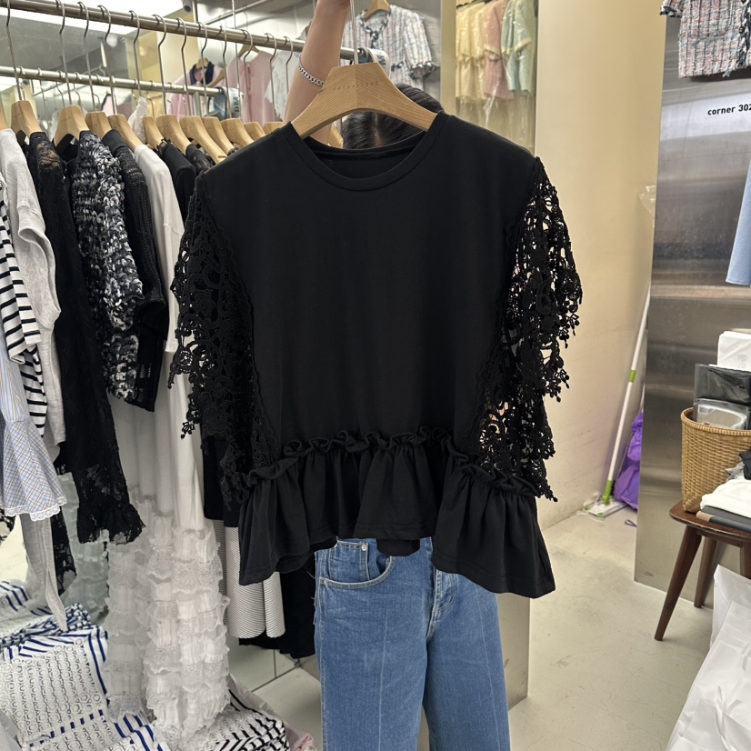 CORNER韓國直郵女士新品職業人氣26夏季時尚襯衫蕾絲衫蕾絲CORNER.302襯衫/蕾絲衫圖色2