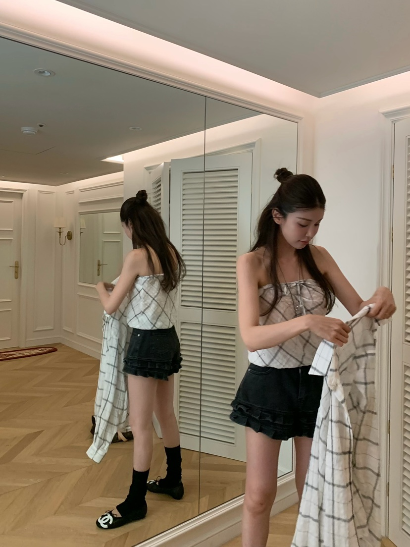 VIRKIN韓國直郵女裝新款人氣26春夏時尚熱賣吊帶背心格子VIRKIN吊帶/背心
