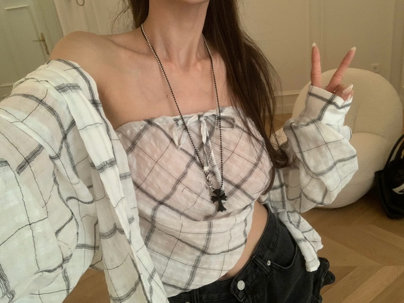 VIRKIN韓國直郵女裝新款人氣26春夏時尚熱賣吊帶背心格子VIRKIN吊帶/背心