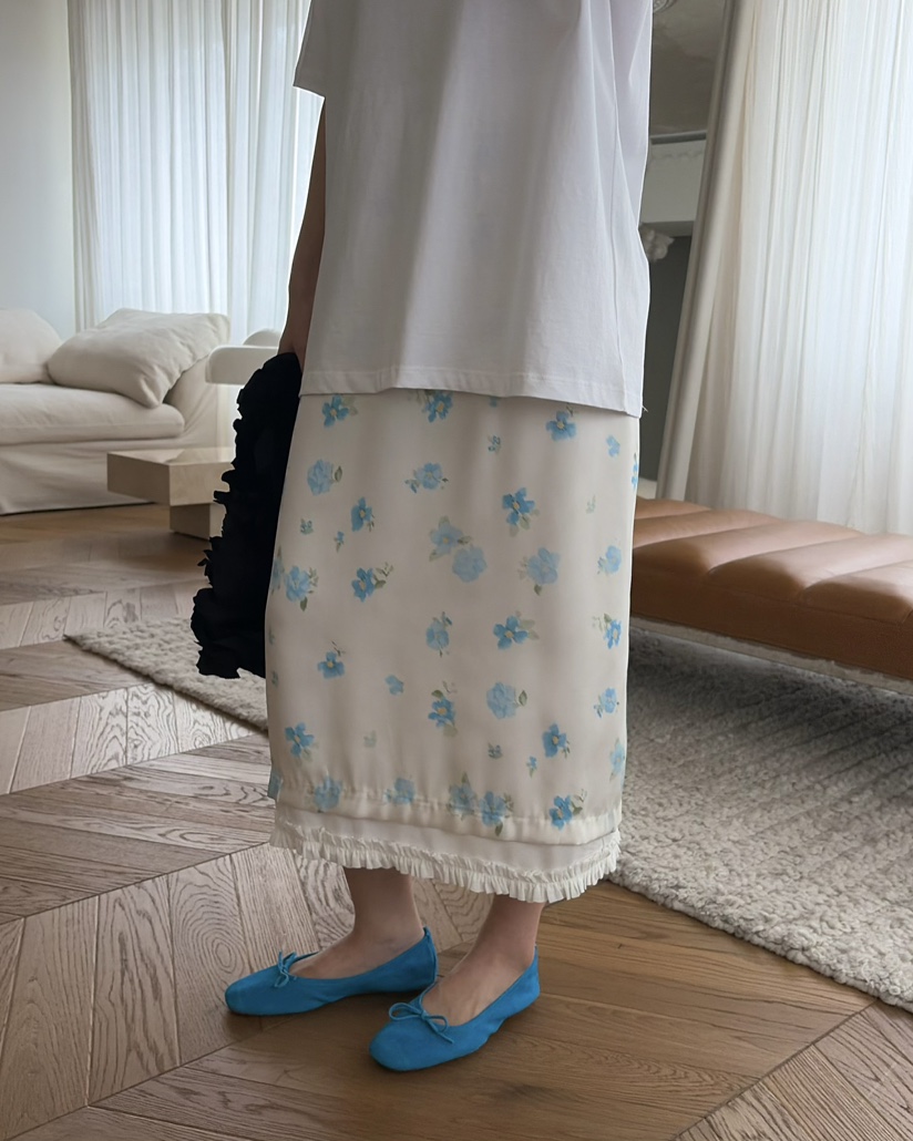 PEBBLE韓國直郵實拍女士新款人氣26夏季時尚熱賣長裙花朵PEBBLE長裙