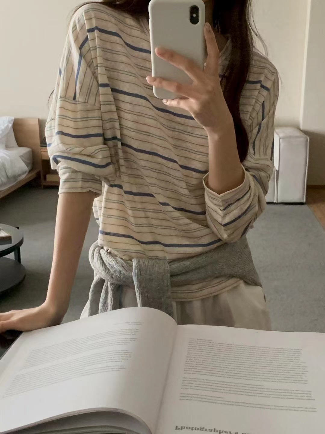 AN STAND韓國直郵實拍女士新品休閑熱賣時尚長袖T恤亞麻布AN STAND-2件起長袖T恤