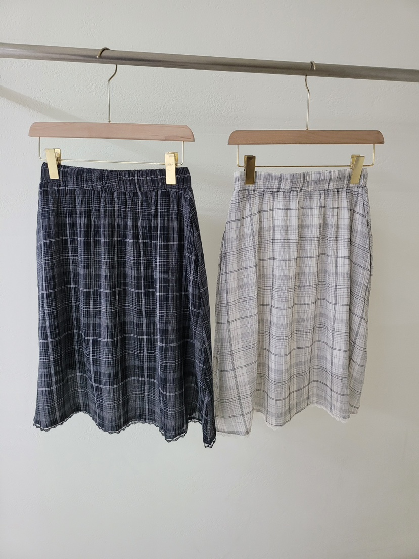 THE OTHER韓國東大門直郵女士新品熱賣半身裙中短裙格紋亞麻THE OTHER半身裙/中短裙