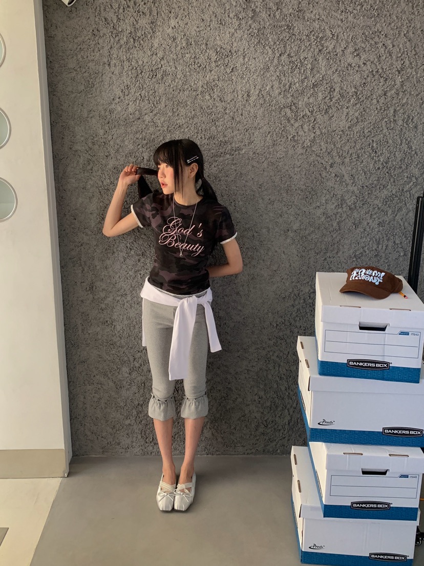 MORE THAN-P東大門實拍韓國女士新品26夏季打底褲鯊魚褲荷葉邊MORE THAN打底褲/鯊魚褲