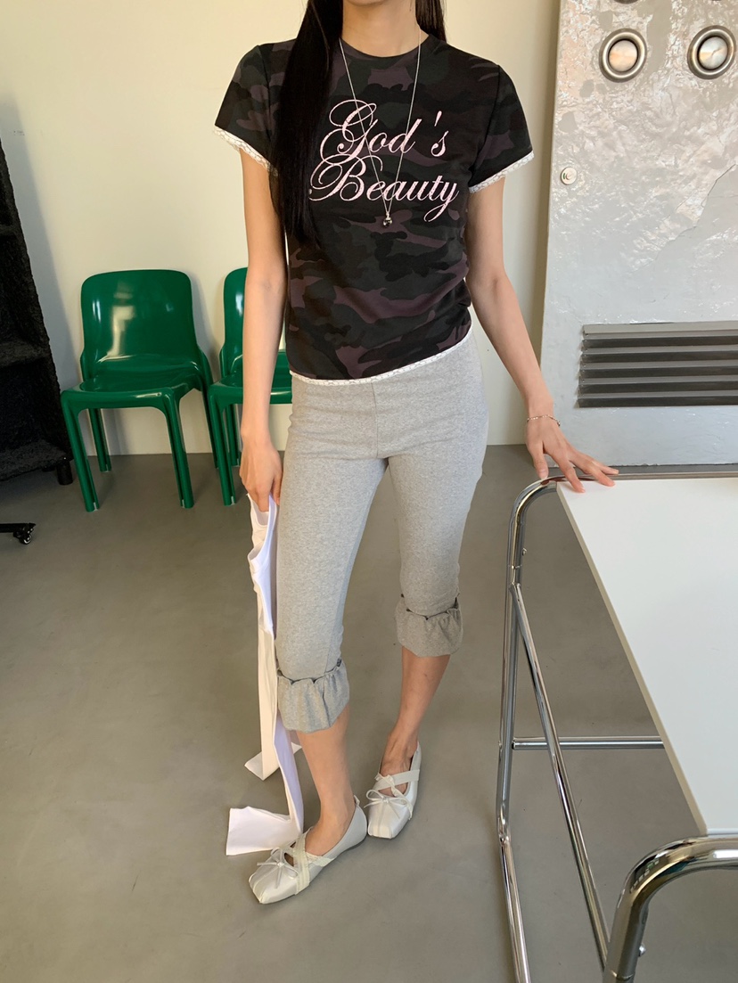 MORE THAN-P東大門實拍韓國女士新品26夏季打底褲鯊魚褲荷葉邊MORE THAN打底褲/鯊魚褲