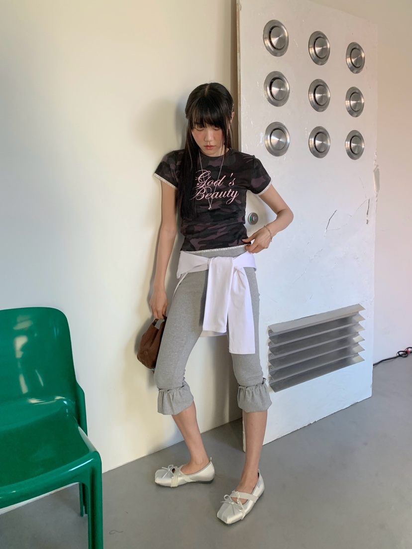 MORE THAN-P東大門實拍韓國女士新品26夏季打底褲鯊魚褲荷葉邊MORE THAN打底褲/鯊魚褲