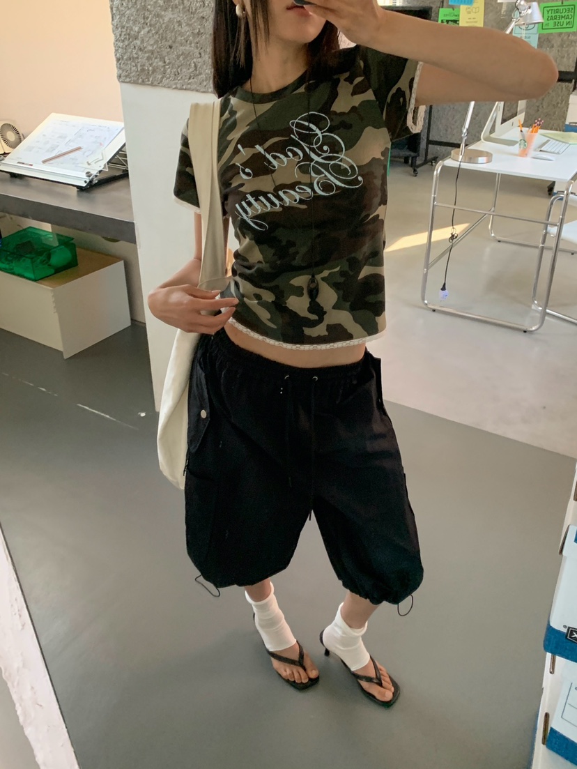 MORE THAN-P韓國直郵女裝新款休閑26夏季人氣時尚T恤迷彩MORE THANT恤
