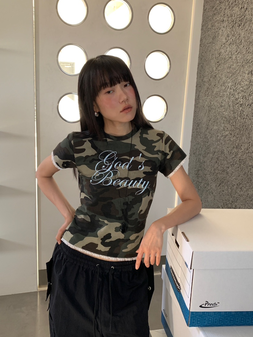 MORE THAN-P韓國直郵女裝新款休閑26夏季人氣時尚T恤迷彩MORE THANT恤