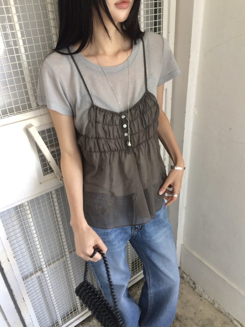 ANOU東大門實拍韓國女裝新款職業時尚休閑推薦吊帶背心透明ANOU吊帶/背心