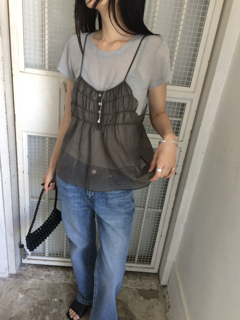 ANOU東大門實拍韓國女裝新款職業時尚休閑推薦吊帶背心透明ANOU吊帶/背心