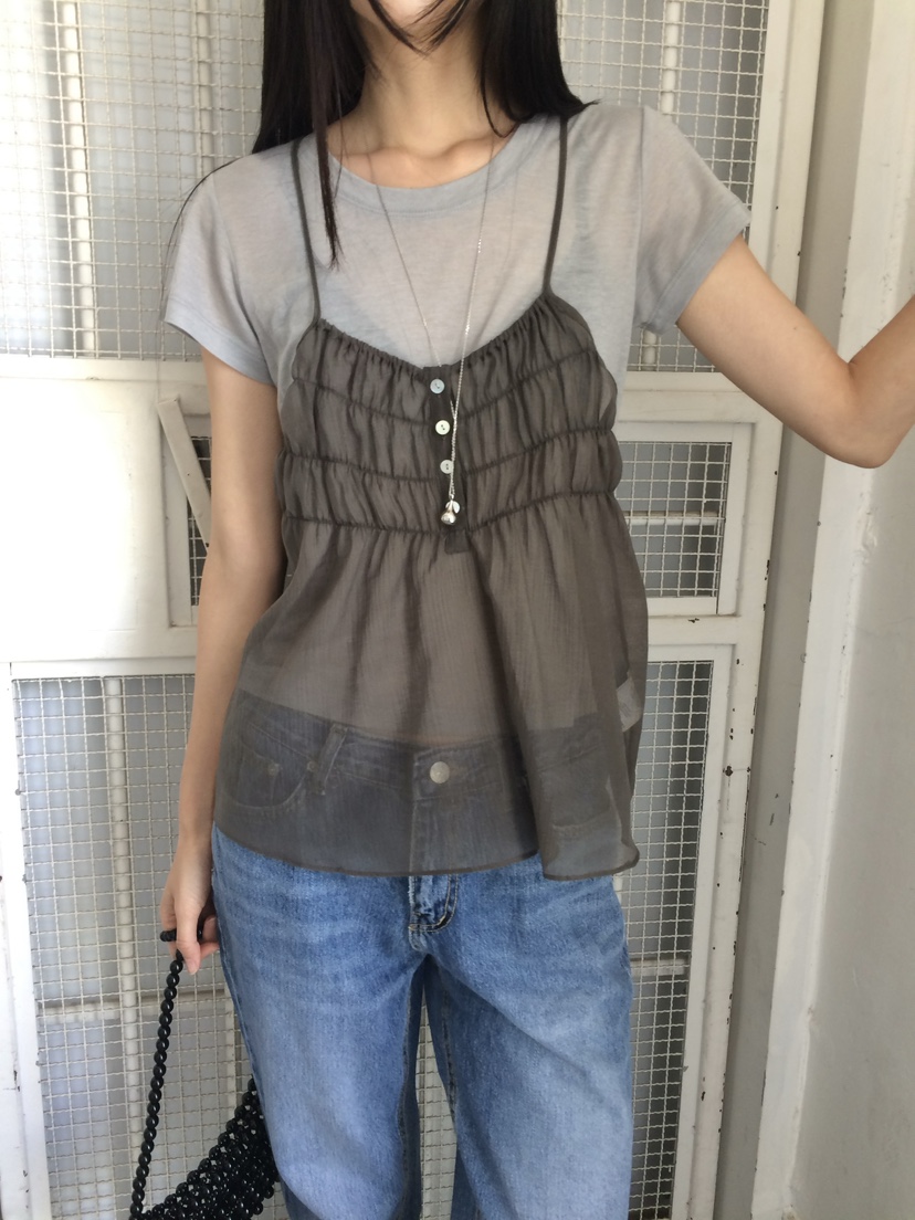 ANOU東大門實拍韓國女裝新款職業時尚休閑推薦吊帶背心透明ANOU吊帶/背心