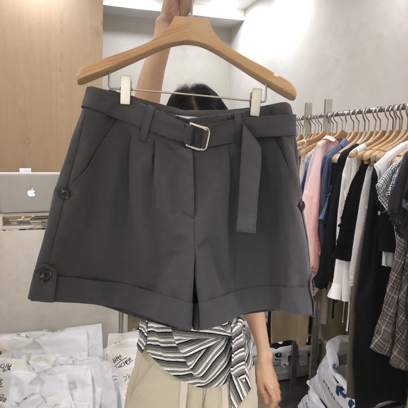 VILLABUTTON韓國直郵女士新款時尚熱賣人氣短褲含腰帶系帶VILLABUTTON短褲圖色1