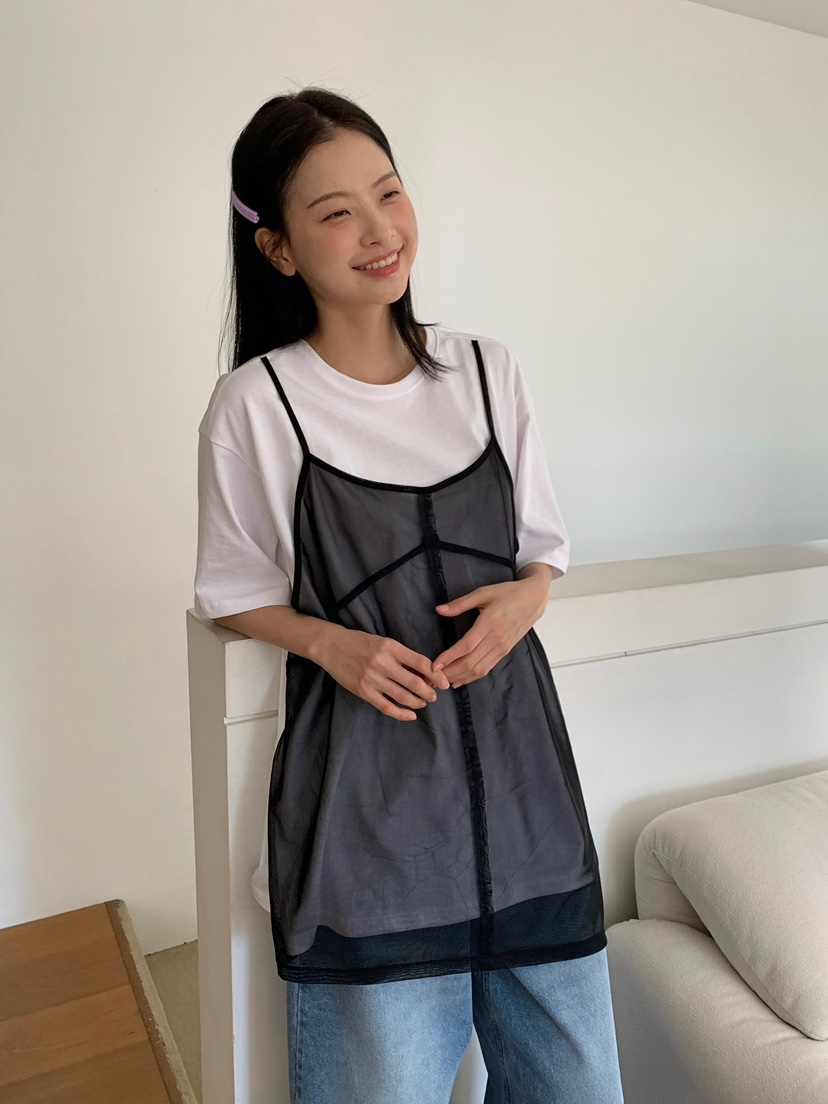 LOVE MY SANTA韓國直郵女士新款26春夏人氣T恤假兩件網眼Santa/LOVE MY SANTAT恤