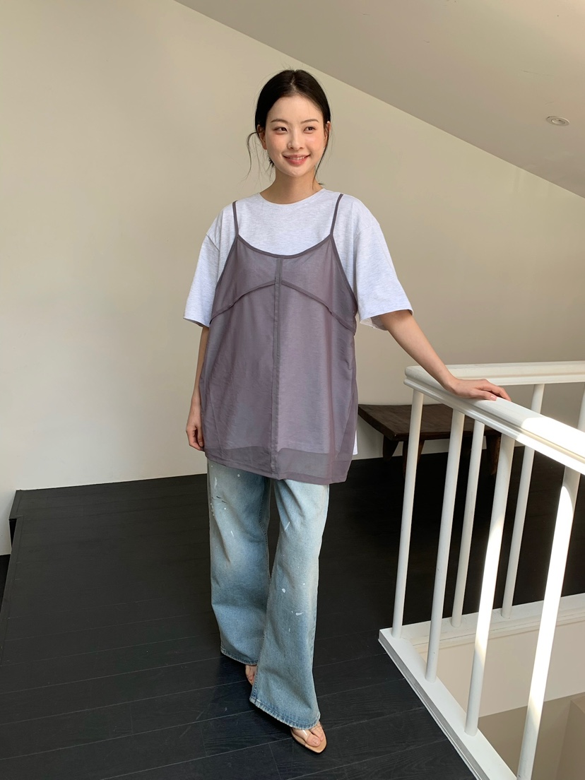 LOVE MY SANTA韓國直郵女士新款26春夏人氣T恤假兩件網眼Santa/LOVE MY SANTAT恤圖色2