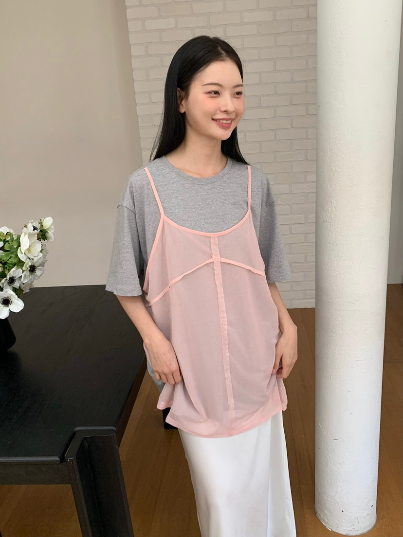 LOVE MY SANTA韓國直郵女士新款26春夏人氣T恤假兩件網眼Santa/LOVE MY SANTAT恤圖色3
