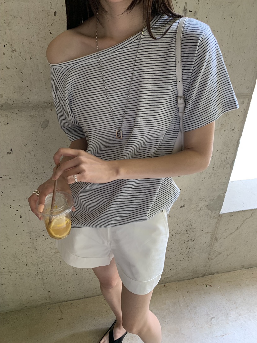 B_GARDER韓國代購女裝新品26夏季休閑職業人氣26春夏T恤條紋B.GARDERT恤圖色2