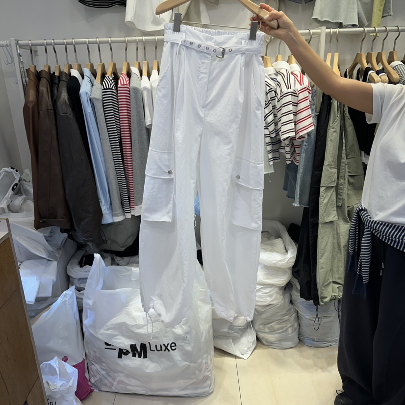 Q C韓國直郵女裝新品職業26春夏休閑褲工裝褲含腰帶鏤空Republlc of qc休閑褲圖色1