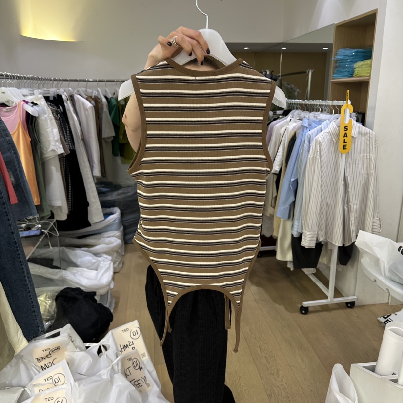 TED東大門實拍韓國女士新品時尚推薦熱賣26夏季吊帶背心條紋TED吊帶/背心