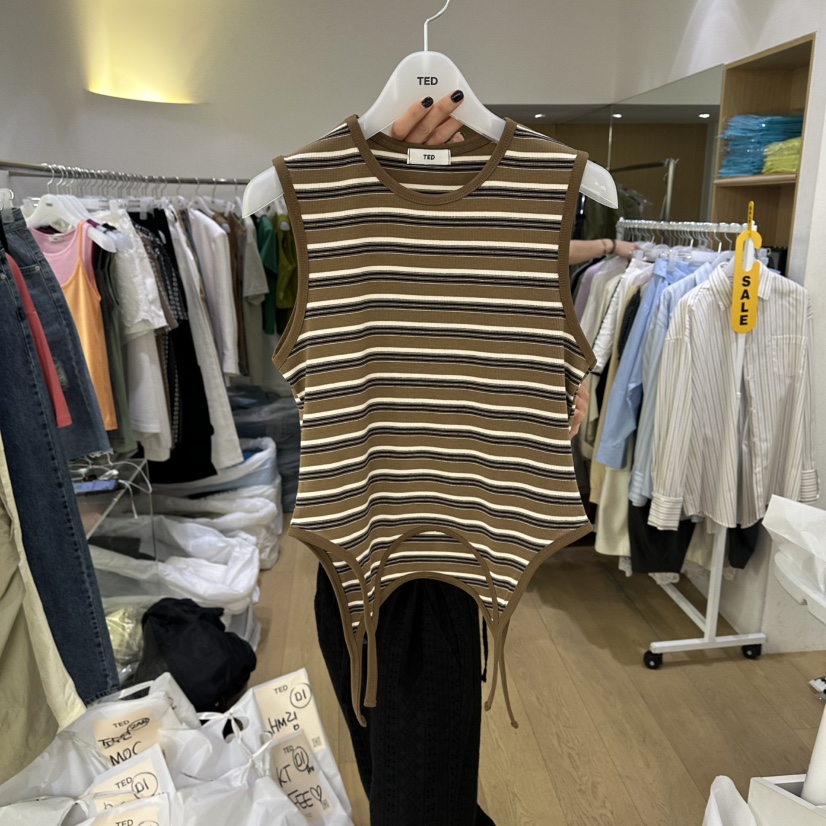 TED東大門實拍韓國女士新品時尚推薦熱賣26夏季吊帶背心條紋TED吊帶/背心圖色1