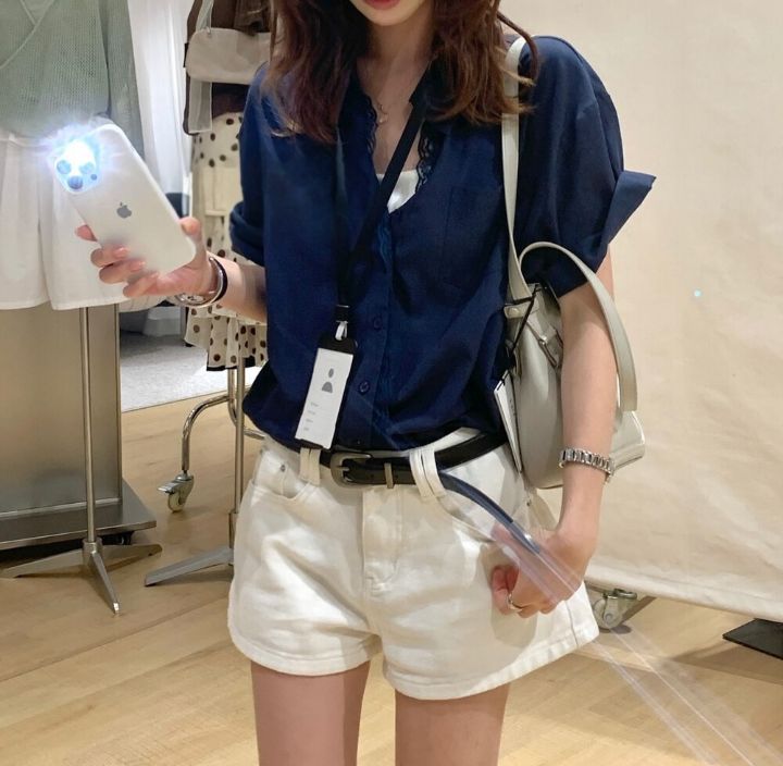 STAY HERE韓國代購女裝新品休閑26春夏時尚26夏季襯衫蕾絲衫STAY HERE襯衫/蕾絲衫