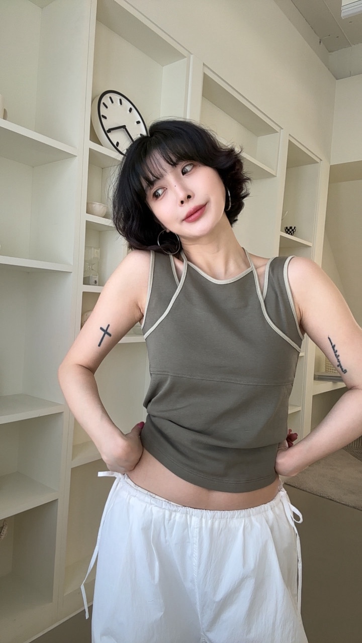 LUMIPLE韓國直郵女裝新款26春夏休閑職業吊帶背心假兩件雙面LUMIPLE吊帶/背心