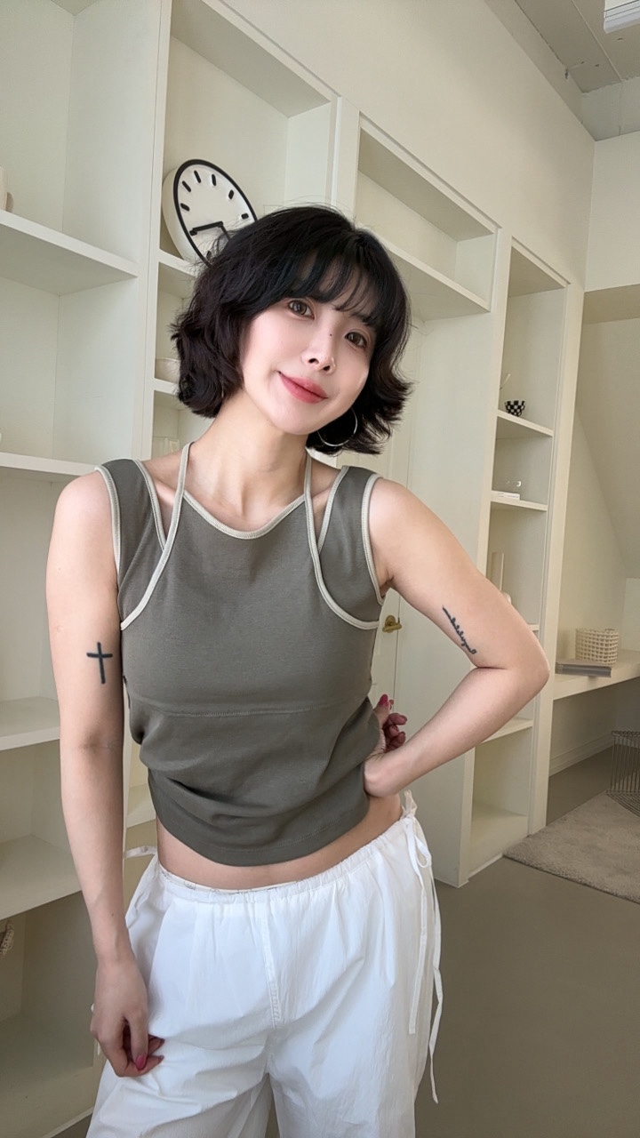 LUMIPLE韓國直郵女裝新款26春夏休閑職業吊帶背心假兩件雙面LUMIPLE吊帶/背心