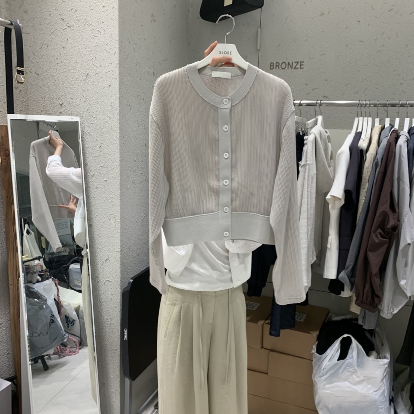 BRONZE韓國直郵實拍女士新品熱賣26夏季針織衫不含內搭褶裥BRONZE針織衫圖色1