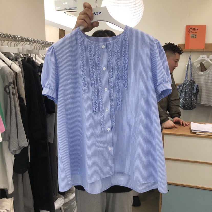 ARE韓國直郵實拍女士新品推薦時尚26春夏職業襯衫蕾絲衫條紋ARE YOU/ARE襯衫/蕾絲衫圖色1