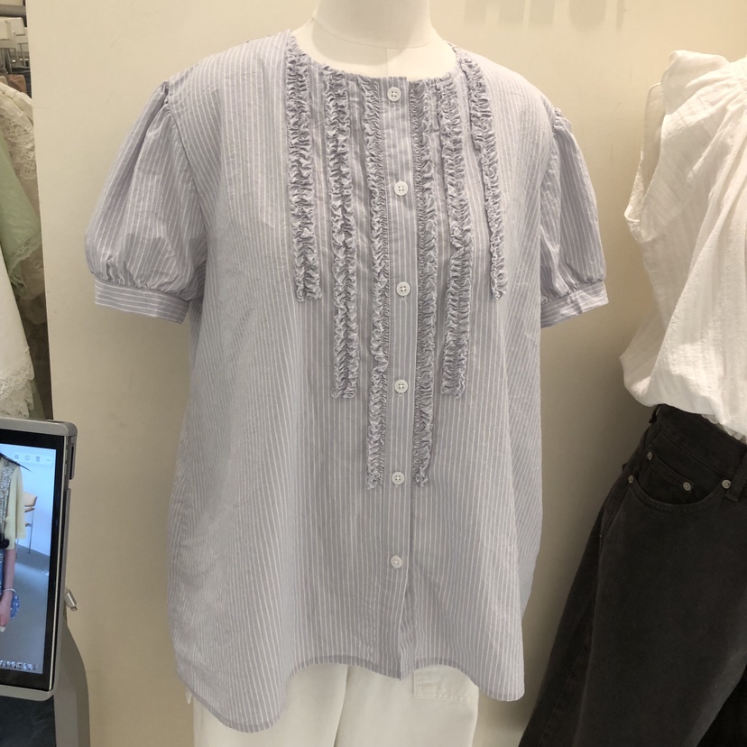 ARE韓國直郵實拍女士新品推薦時尚26春夏職業襯衫蕾絲衫條紋ARE YOU/ARE襯衫/蕾絲衫圖色2