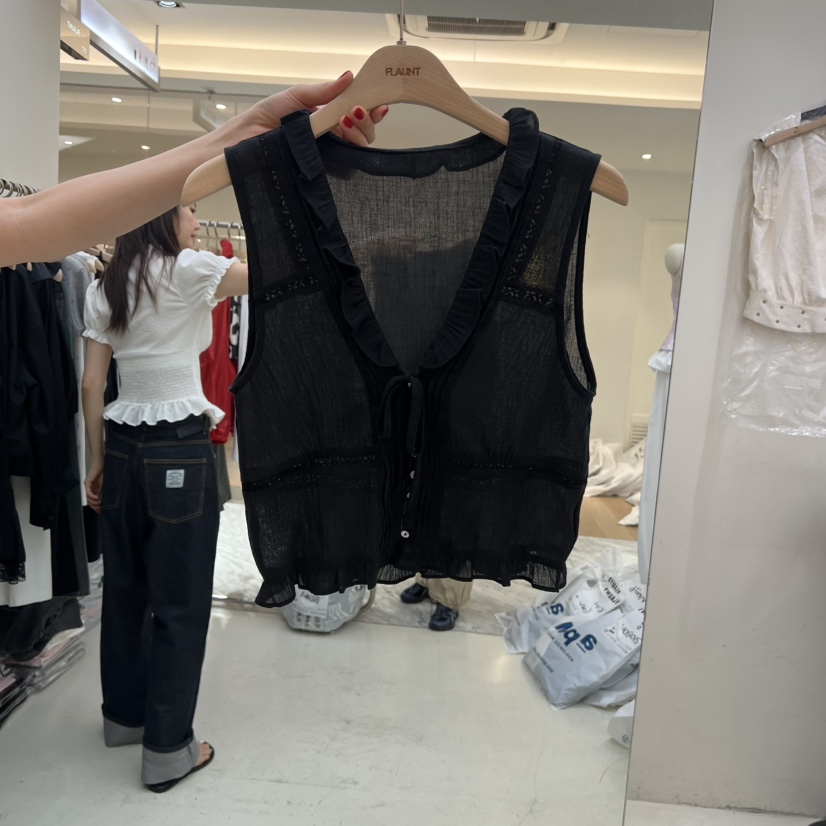FLAUNT韓國東大門直郵女士新品時尚推薦休閑26春夏馬甲褶皺FLAUNT馬甲圖色1