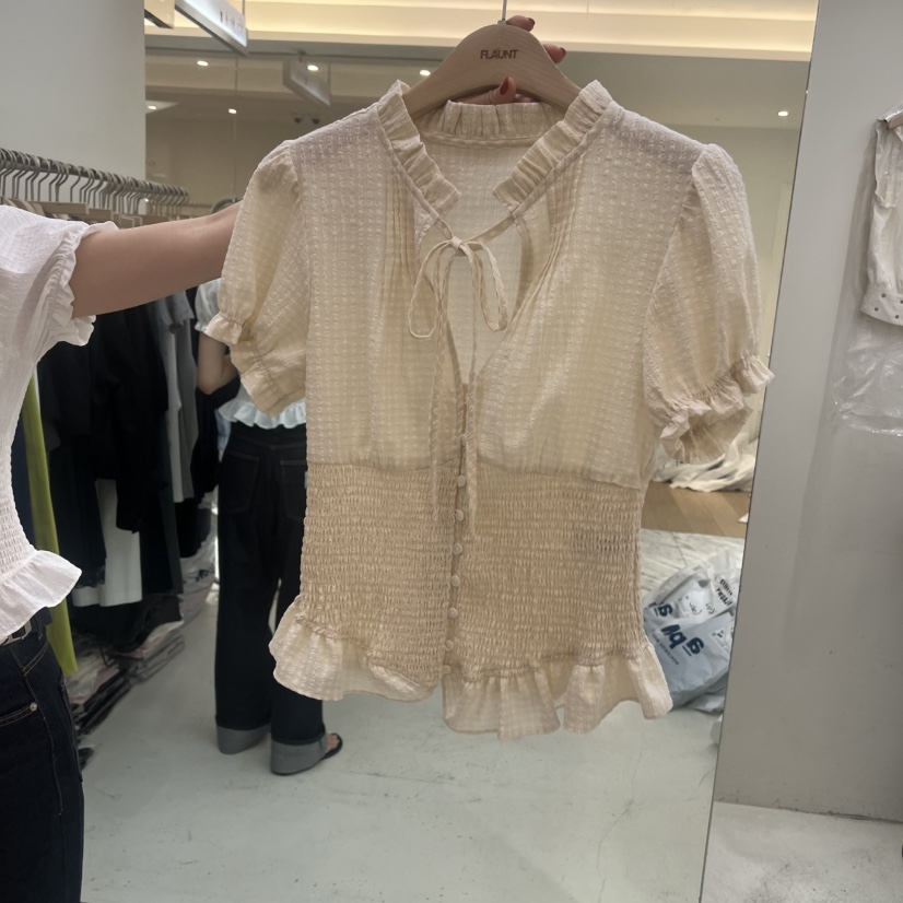 FLAUNT韓國直郵女士新品26春夏熱賣26夏季襯衫蕾絲衫格子FLAUNT襯衫/蕾絲衫圖色1