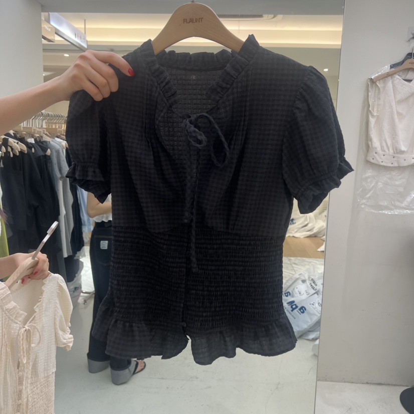 FLAUNT韓國直郵女士新品26春夏熱賣26夏季襯衫蕾絲衫格子FLAUNT襯衫/蕾絲衫圖色2